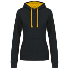 KARIBAN Női pulóver kontrasztos bélésű kapucnival, Kariban KA465, Black/Yellow-XL