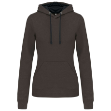 KARIBAN Női pulóver kontrasztos bélésű kapucnival, Kariban KA465, Dark Grey/Black-XL