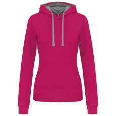 KARIBAN Női pulóver kontrasztos bélésű kapucnival, Kariban KA465, Fuchsia/Fine Grey-L