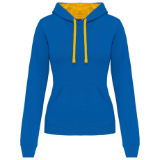 KARIBAN Női pulóver kontrasztos bélésű kapucnival, Kariban KA465, Light Royal Blue/Yellow-S
