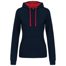 KARIBAN Női pulóver kontrasztos bélésű kapucnival, Kariban KA465, Navy/Red-M