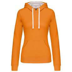 KARIBAN Női pulóver kontrasztos bélésű kapucnival, Kariban KA465, Orange/White-L