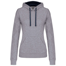 KARIBAN Női pulóver kontrasztos bélésű kapucnival, Kariban KA465, Oxford Grey/Navy-S női pulóver, kardigán