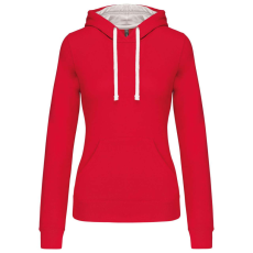 KARIBAN Női pulóver kontrasztos bélésű kapucnival, Kariban KA465, Red/White-2XL