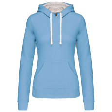 KARIBAN Női pulóver kontrasztos bélésű kapucnival, Kariban KA465, Sky Blue/White-XS