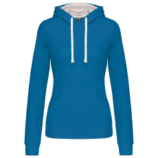 KARIBAN Női pulóver kontrasztos bélésű kapucnival, Kariban KA465, Tropical Blue/White-L