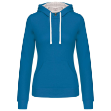 KARIBAN Női pulóver kontrasztos bélésű kapucnival, Kariban KA465, Tropical Blue/White-XS női pulóver, kardigán