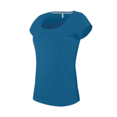 KARIBAN Női rövid ujjú, csónak nyakú pamut póló, Kariban KA384, Tropical Blue-3XL
