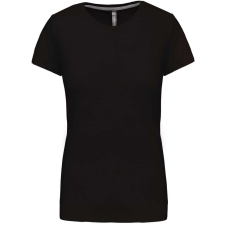 KARIBAN Női rövid ujjú környakas pamut póló, Kariban KA380, Black-3XL női póló