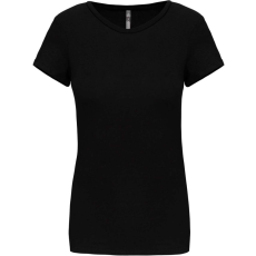 KARIBAN Női rövid ujjú környakas sztreccs póló, Kariban KA3013, Black-M