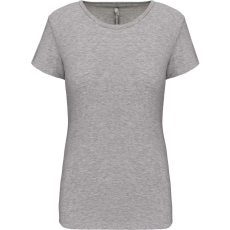 KARIBAN Női rövid ujjú környakas sztreccs póló, Kariban KA3013, Light Grey Heather-L