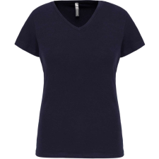 KARIBAN Női rövid ujjú V-nyakú sztreccs póló, Kariban KA3015, Navy-L női póló