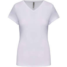 KARIBAN Női rövid ujjú V-nyakú sztreccs póló, Kariban KA3015, White-M