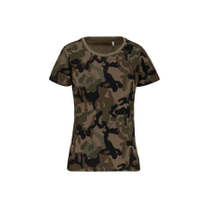 KARIBAN Női terepmintás póló környakas, rövid ujjú, Kariban KA3031, Olive Camouflage-L