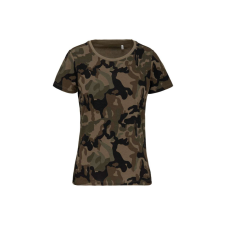 KARIBAN Női terepmintás póló környakas, rövid ujjú, Kariban KA3031, Olive Camouflage-S női póló