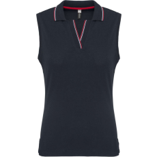 KARIBAN Női ujjatlan galléros piké póló, Kariban KA224, Navy/Red/White-M