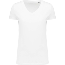 KARIBAN Női V-nyakú pamut póló, Supima pamutból, Kariban KA3003, White-XL