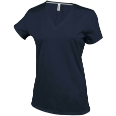 KARIBAN Női V-nyakú rövid ujjú pamut póló, Kariban KA381, Dark Grey-XL