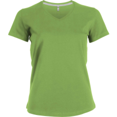 KARIBAN Női V-nyakú rövid ujjú pamut póló, Kariban KA381, Lime-2XL