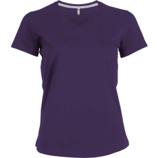 KARIBAN Női V-nyakú rövid ujjú pamut póló, Kariban KA381, Purple-S