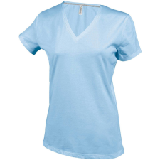 KARIBAN Női V-nyakú rövid ujjú pamut póló, Kariban KA381, Sky Blue-2XL női póló