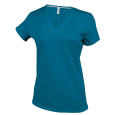 KARIBAN Női V-nyakú rövid ujjú pamut póló, Kariban KA381, Tropical Blue-2XL