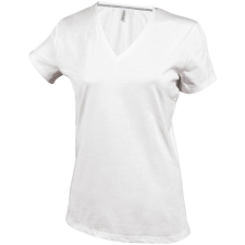 KARIBAN Női V-nyakú rövid ujjú pamut póló, Kariban KA381, White-XL női póló