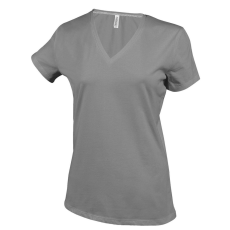 KARIBAN Női V-nyakú rövid ujjú póló, Kariban KA381, Oxford Grey-XL