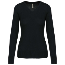 KARIBAN Női V-nyakú testhezálló pulóver, Kariban KA966, Black-2XL női pulóver, kardigán