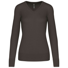 KARIBAN Női V-nyakú testhezálló pulóver, Kariban KA966, Dark Grey-M