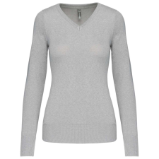 KARIBAN Női V-nyakú testhezálló pulóver, Kariban KA966, Grey Melange-XL női pulóver, kardigán