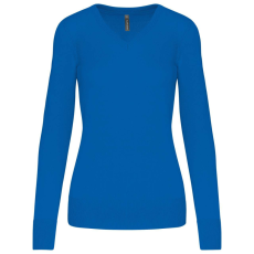KARIBAN Női V-nyakú testhezálló pulóver, Kariban KA966, Light Royal Blue-2XL