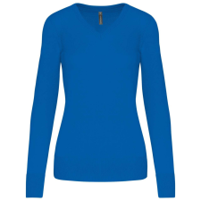 KARIBAN Női V-nyakú testhezálló pulóver, Kariban KA966, Light Royal Blue-XL női pulóver, kardigán