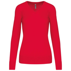 KARIBAN Női V-nyakú testhezálló pulóver, Kariban KA966, Red-2XL