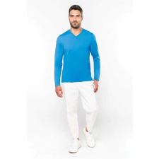 KARIBAN Póló Kariban férfi hosszú ujjú v-nyakú férfi, white, 2XL munkaruha