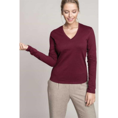 KARIBAN Póló Kariban női hosszú ujjú v-nyakú női, black, 3XL