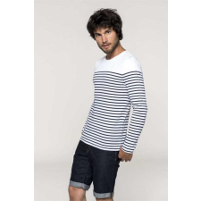 KARIBAN Pulóver Kariban férfi hosszú ujjú férfi, striped white/navy, XL munkaruha