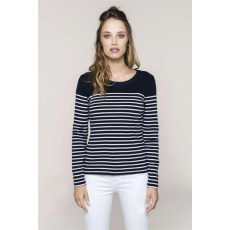 KARIBAN Pulóver Kariban póló női csónak nyak rövid ujjú női, striped navy/white, L