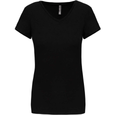 KARIBAN rövid ujjú Női V-nyakú sztreccs póló KA3015, Black-M