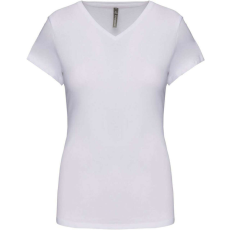 KARIBAN rövid ujjú Női V-nyakú sztreccs póló KA3015, White-XL