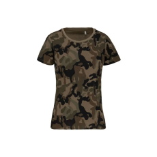 KARIBAN terepmintás Női póló környakas, rövid ujjú KA3031, Olive Camouflage-XL