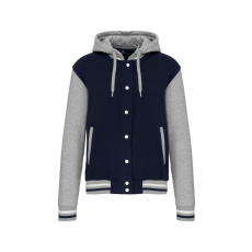 KARIBAN Uniszex kapucnis patentos vastag pulóver, Kariban KA4003, Navy/Oxford Grey/White-M