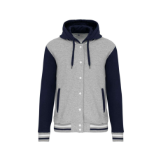 KARIBAN Uniszex kapucnis patentos vastag pulóver, Kariban KA4003, Oxford Grey/Navy/White-3XL