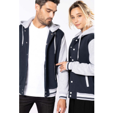 KARIBAN Uniszex pulóver Kariban KA4003 Teddy Jacket With Hood -M, Navy/Oxford Grey/White