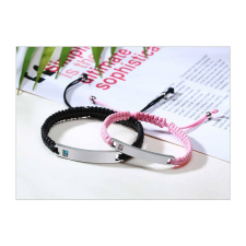 Karkötőshop.hu Gravírozható páros textil karkötő szett - fekete - rózsaszín karkötő