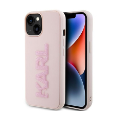 Karl Lagerfeld 3D Rubber Glitter Logo Apple iPhone 15 hátlap tok, rózsaszín tok és táska