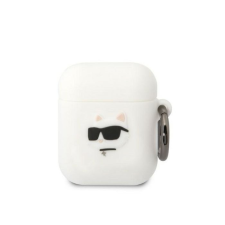 Karl Lagerfeld Airpods 1 / 2 szilikon tok akasztóval, fehér, Karl Lagerfeld KLA2RUNCHH fülhallgató, fejhallgató tok