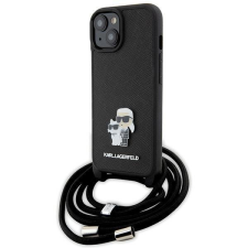 Karl Lagerfeld Crossbody Saffiano fémtű Karl & Choupette tok iPhone 15 készülékhez - fekete tok és táska