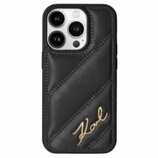 Karl Lagerfeld Diagonal Quilted Script tok iPhone 13 / 13 Pro - fekete tok és táska