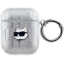Karl Lagerfeld Embossed Choupette Head AirPods 1/2 ezüst PU tok fülhallgató, fejhallgató tok